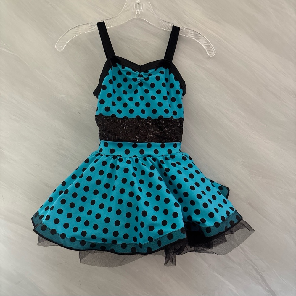 Weissman IC (7/8) Aqua Blue & Black Leotard Dress With Tulle Tutu Dance Costume